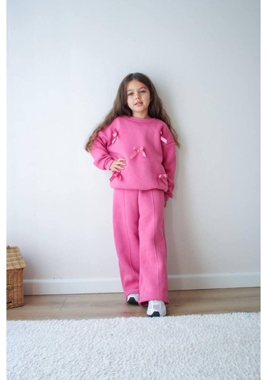 Jeliboomkidswear Kız Çoçuk Kurdele Detay 2 Li Takım Pembe