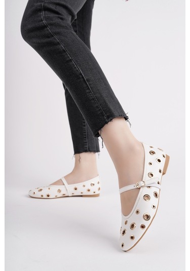 Muggo Misha Tek Bant Troklu Günlük Kadın Babet Beyaz