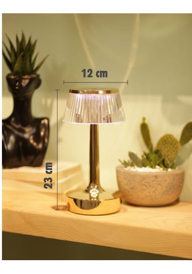 3 Işık Renkli Şarjlı Masa Lambası Gold Metal Görünümlü Gece Lamba