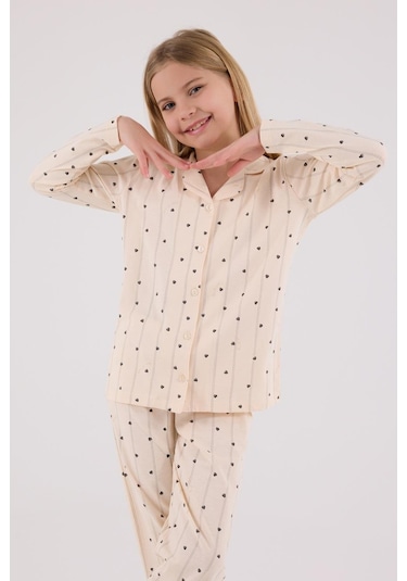 Arnetta Kız Çocuk Gömlek Pijama Krem-1719 KREM