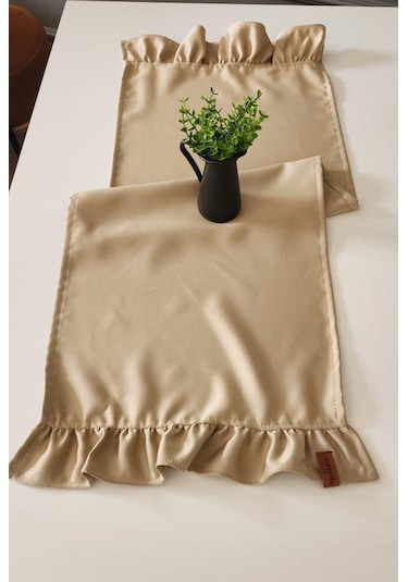 Cemre Saten 2-kenar Fırfırlı Vintage Runner Örtü Bej 40x110