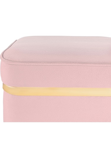 Zengo Gold Twin Line Kare Puf -pembe Kumaş, Dekoratif Makyaj Masası Pufu-modern Style