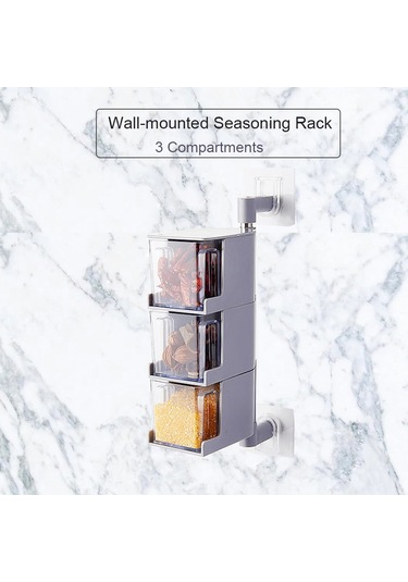 Kosona Duvar Üstü 3 Bölmeli Baharat Kutusu Seti - Deliksiz Yapıştırıcı Montaj - Gri Renk - 3 Kaşık Dahil Diğer