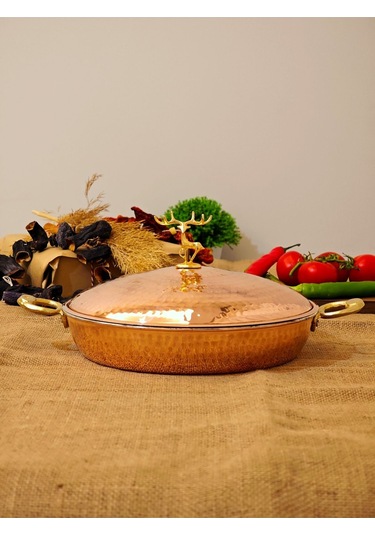 Modabakır Bakır Pilav Tencere, Geniş Derin Tava 27 Cm Model:hgf445 Metalik