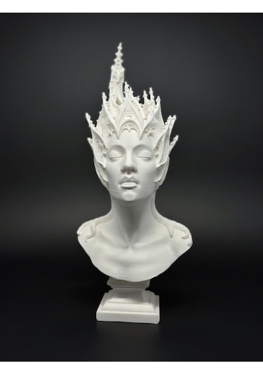 Gotik Kraliçe Büstü - 3d Baskı Fantastik Elf Taçlı Heykel -