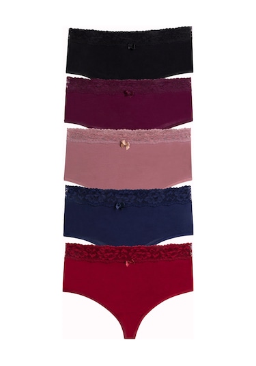 Kadın Külot Yüksek Bel Tanga Büyük Beden 5 Li Paket Bordo 26302 R07 Bordo