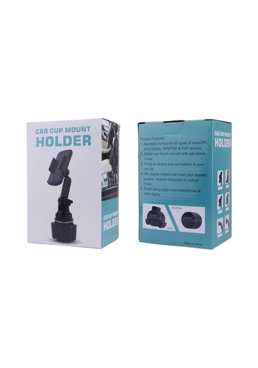 2 In 1 360 Derece Dönen Araba Bardak Tutucu Montaj Telefon Braketi Tablet Standı Siyah