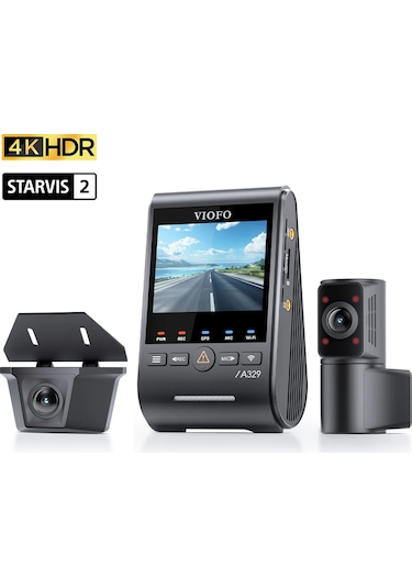 Viofo A329sw 3 Kameralı Ön+iç+arka Dış Su Geçirmez 4k+2k+2k Sony Starvıs 2 Sensör Gps'li Araç Kamerası