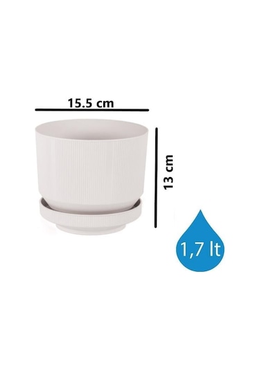 Omnipazar So-s281 Dekoratif Tabaklı Lüks Çizgi Desenli Saksı 1.7 Litre Kirli Beyaz 113