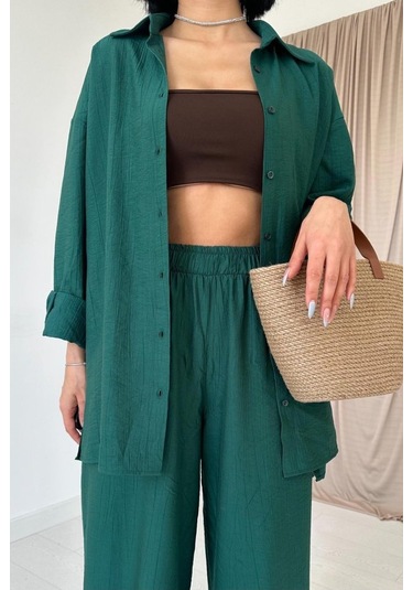 Munn Collection Zümrüt Alice Gömlek Ve Bol Kesim Pantolon Takım Çok Renkli