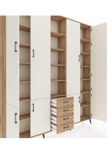 Arges Dolap 17 Raflı 4 Çekmeceli 8 Kapaklı 220x30x243 Çam-aytaşı/çam Aytası/atlas Çam