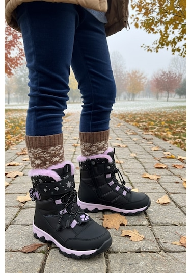 Muggo Tigger İçi Kürklü Bağcıklı Ve Cırtlı Kız Çocuk Bot Siyah