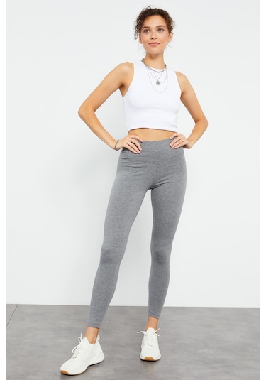 Tommy Life Grı Mlnj Yüksek Bel Toparlayıcı Slim Fit Dar Paça Kadın Tayt - 94011 Grimelanj