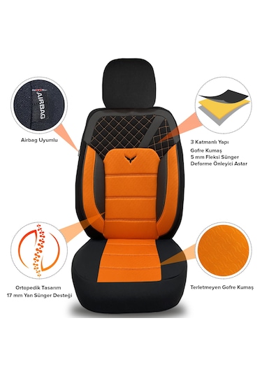 Pandami Oto Koltuk Kılıfı, 1+1 Set, Gofraj / Turuncu