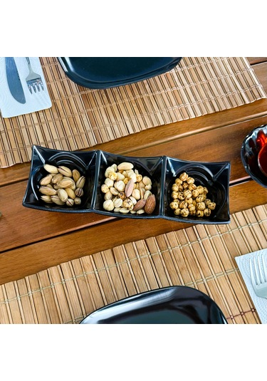 Alezy 524 Göreme Melamin Termostar Ürgüp Üçlü Sosluk 24x8cm Siyah