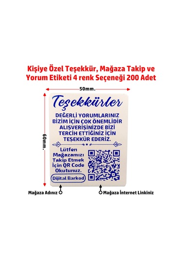 Kişiye Özel Teşekkür Kart Etiketi, Mağaza Takip, Yorum 6x5 200 A