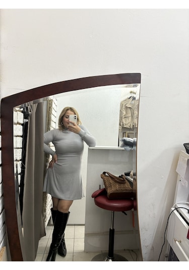 Tuba Toptaş Kloş Elbise Balıkçı Yaka Gri