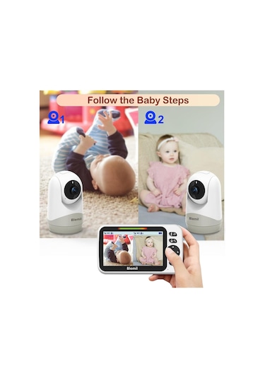 Blemil Bölünmüş Ekranlı Bebek Monitörü Çift Kamera Destekli Ses Özellikli 5 İnç Pan/tilt/zoom Gece