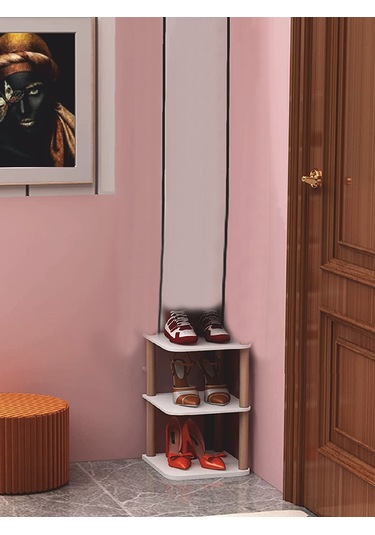 3 Katlı Ayakkabılık Üç Bölmeli Ayakkabı Organizeri Dekoratif Ayakkabı Rafı Beyaz