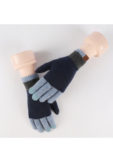 Tarzı Kadın Kış Eldiveni: Yün Örme, Dokunmatik, Kalın Sıcak Bisiklet-mavi Mavi