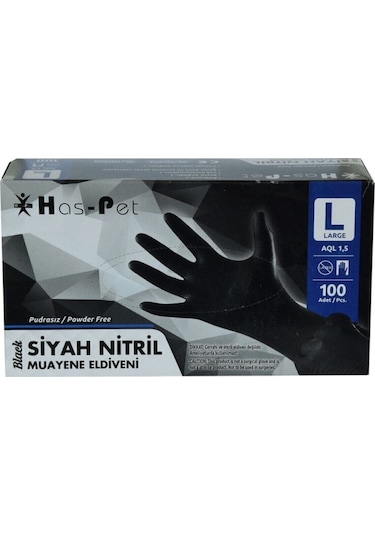 Haspet Nitril Muayene Eldiveni Pudrasız Siyah (537945459)