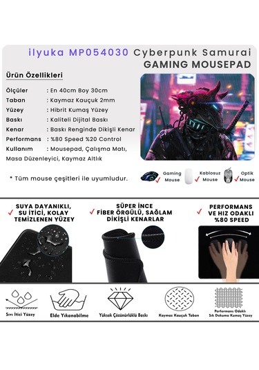 40x30cm Gaming Oyuncu Mousepad Cyberpunk Samurai Mp054030