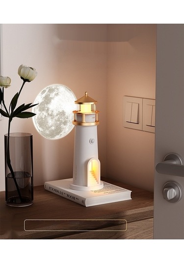 Pazly Ay Işığı Deniz Feneri Gece Lambası, Yatak Odası Salon Dekor Beyaz Işık Beyaz