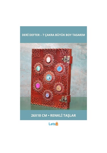 Taşlı Deri Defter Büyük Boy 7 Çakra Tasarımlı 26x18 Cm Çok Renkli