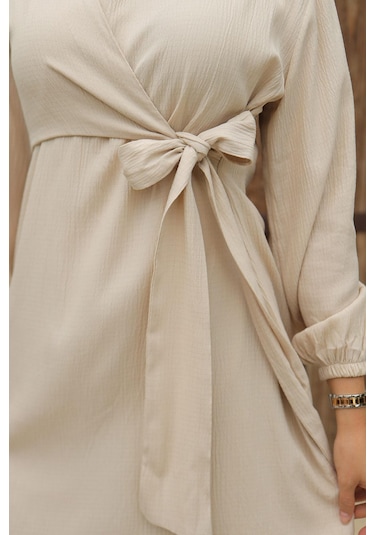 Yandan Bağlamalı Tesettür Bej Takım Bej