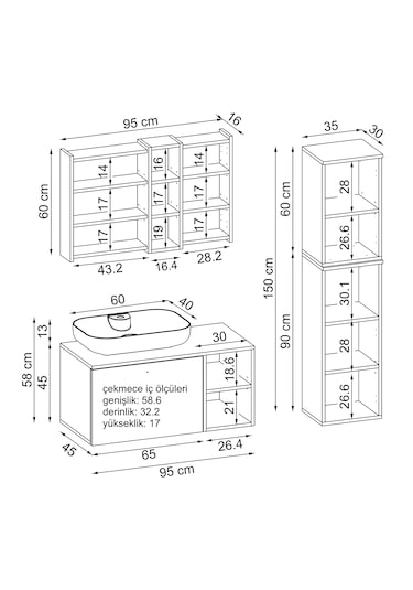 "lavabolu" Mdf 95 Cm Lotus Oval Lavabolu Banyo Dolabı Atlantik Çam - Antrasit