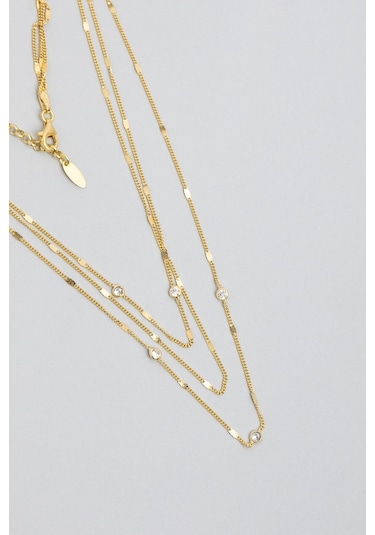 Minimal Tasarım 18 Ayar Sarı Altın Kaplama Gümüş Üçlü Kombin Kolye