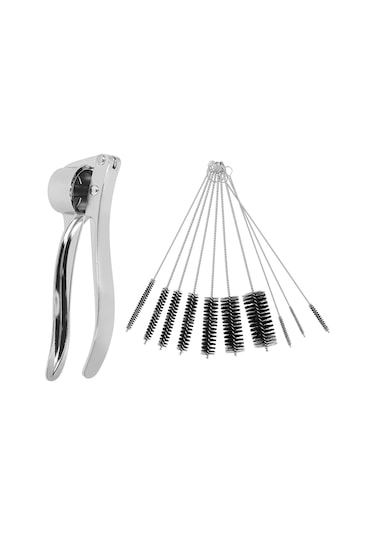 10 Adet Temizleme Fırçası + 1 Adet Sarımsak Presi Zencefil Ezici Ezici Seti Ev Mutfak Aksesuarı Siyah