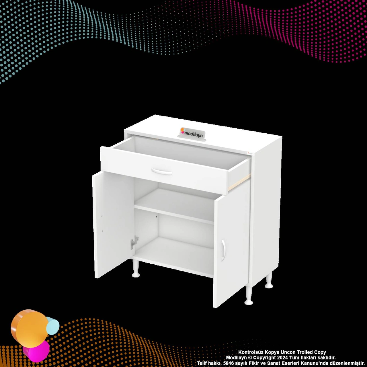 Mira Banyo Ve Mutfak Dolabı Çok Amaçlı Dolap Tek Çekmece 2 Kapak 1 Raf 2 Bölme 75x88x32,5 Cm Beyaz