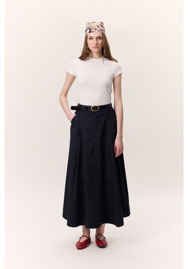 Cep Detaylı Geniş Etek Lacivert Lacivert