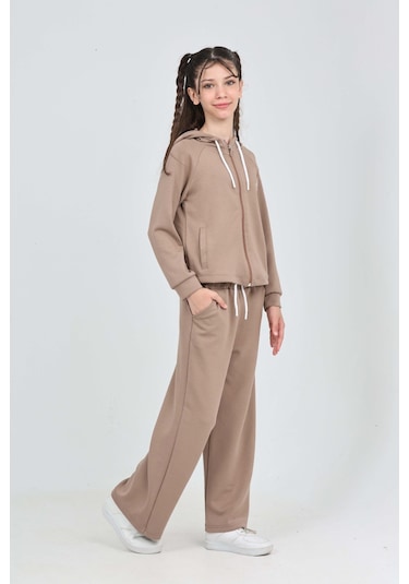 Toontoy Kız Çocuk Minimalizm Baskılı Eşofman Takım Kahve