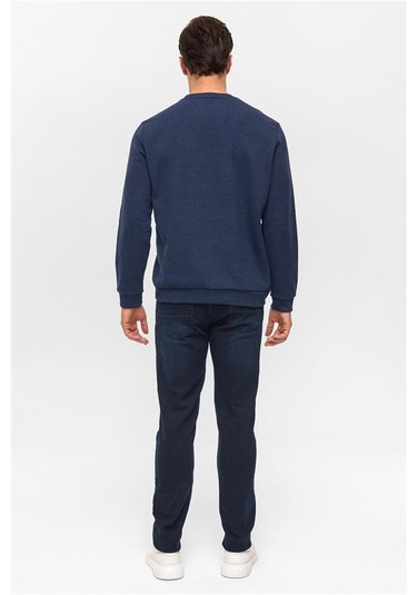 Lacivert Regular Düz Bisiklet Yaka Sweatshirt Lacivert