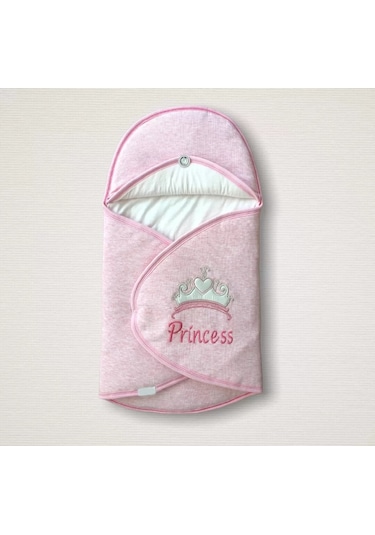 Yenidoğan Princess Nakışlı Çizgi Efektli Kız Bebek Klasik Kundak Bebek Battaniyesi Pembe Renkli Çok Renkli