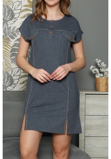 Nicoletta Lacivert Kadın Tunik Gecelik Kısa Kollu Viskon