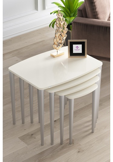 Canisa Concept Anka Serisi Mdf 1.sınıf 4 Lü Zigon Sehpa Takımı Krem - Gümüş