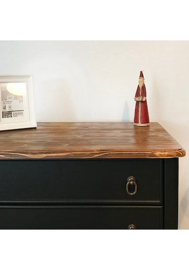 Roys Ahşap S3540 Siyah Üstü Ceviz Eskitme Çift Çekmeceli  Komodin