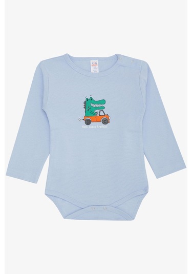 Breeze Erkek Bebek Çıtçıtlı Zıbın Body Şoför Timsahcık Baskılı 9 Ay-3 Yaş, Açık Mavi Açık Mavi