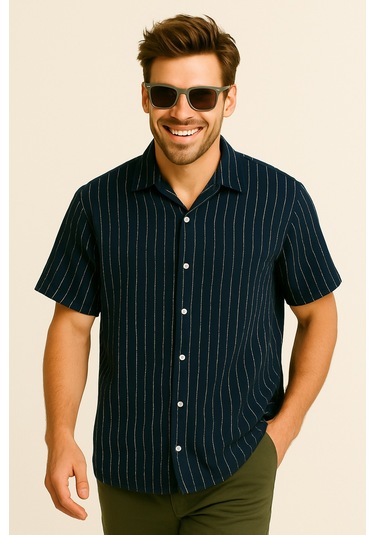 Jack & Jones Joshua Loose Erkek Kısa Kollu Gömlek Lacivert 12262660 Lacivert