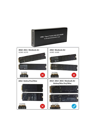 Type C Usb 3.2 To 12+16 Pın Apple Uyumlu MacBook Pro, Air 2013'ten 2017'ye Ssd Kutu