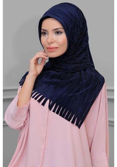 Lacivert Pratik Hazır Geçmeli Tesettür Eşarp Fukuro Piliseli Saça (545491411) Lacivert