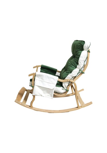 Enda Home Mosso Çift Minderli Ahşap Sallanan Sandalye Tv Baba Koltuğu Dinlenme Koltuğu Yeşil - Krem