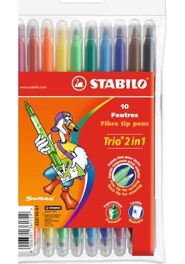 Stabilo 222-10-01 Trio 2in1 Çift Uçlu Keçe Uçlu Kalem 10'lu