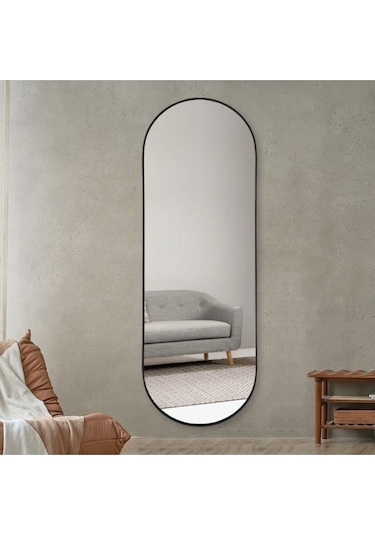 Model Alfa Dekoratif Ayna Boy Aynası Mdf 180cm X 62 Cm Elips Ayna Siyah