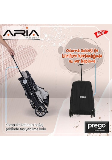 Prego Aria Tek Elle Katlanır Kabin Boy Travel Sistem Bebek Arabası