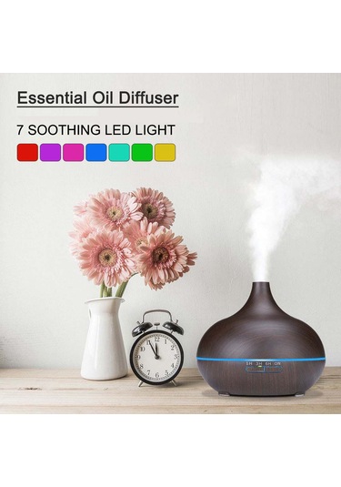 Geeksen 550ml Koyu Ahşap Desenli Ev Salyangoz Yağı İçeren Aromaterapi Makinesi - Sessiz 2-8 Saat Zamanlama Ve Nemlendirme Fonksiyonu