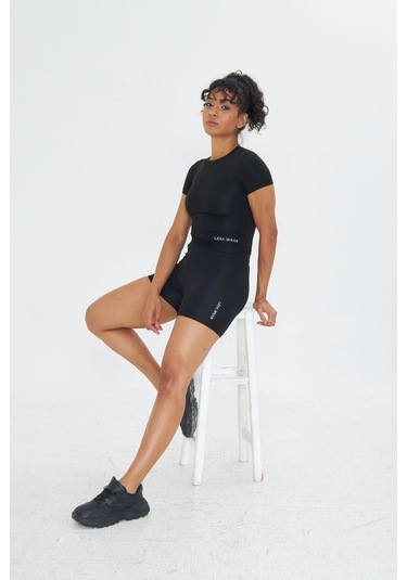 Lesa Wear Yüksek Bel Toparlayıcı Ve Sıkılaştırıcı Kısa Spor Şort Tayt Siyah